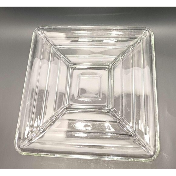 Vintage Clear Glass Square Serving Dish – Mid-Century Modern Geometric Bowl - Picture 4 of 5